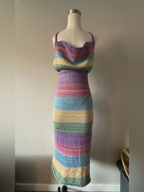 Karelle Levy Miami Multicolor Striped Knit Beach Dress